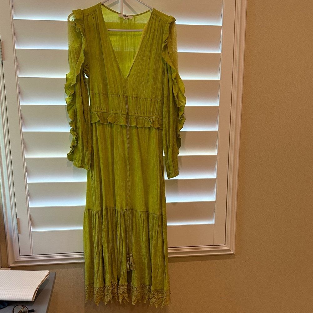 Green Ruffled Tiered Long Sleeve Sundress